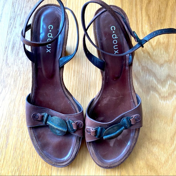 C Doux || Spanish brown leather, details in suede and metal, high heeled sandals - Picture 2 of 5